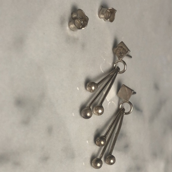 Vintage handmade sterling silver drop stud earrings - Picture 1 of 4